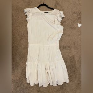 RALPH LAUREN Womens White Waist Lined Flutter Sleeve Fit + Flare